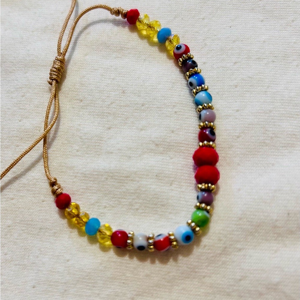 Colorful Beaded Bracelet with Adjustable golden Cord